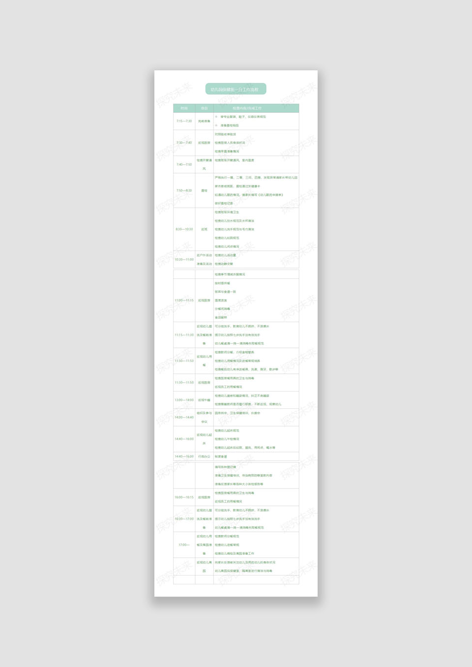 表格-保健医一日工作流程