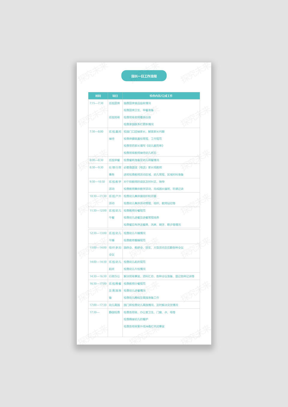 表格-园长一日工作流程