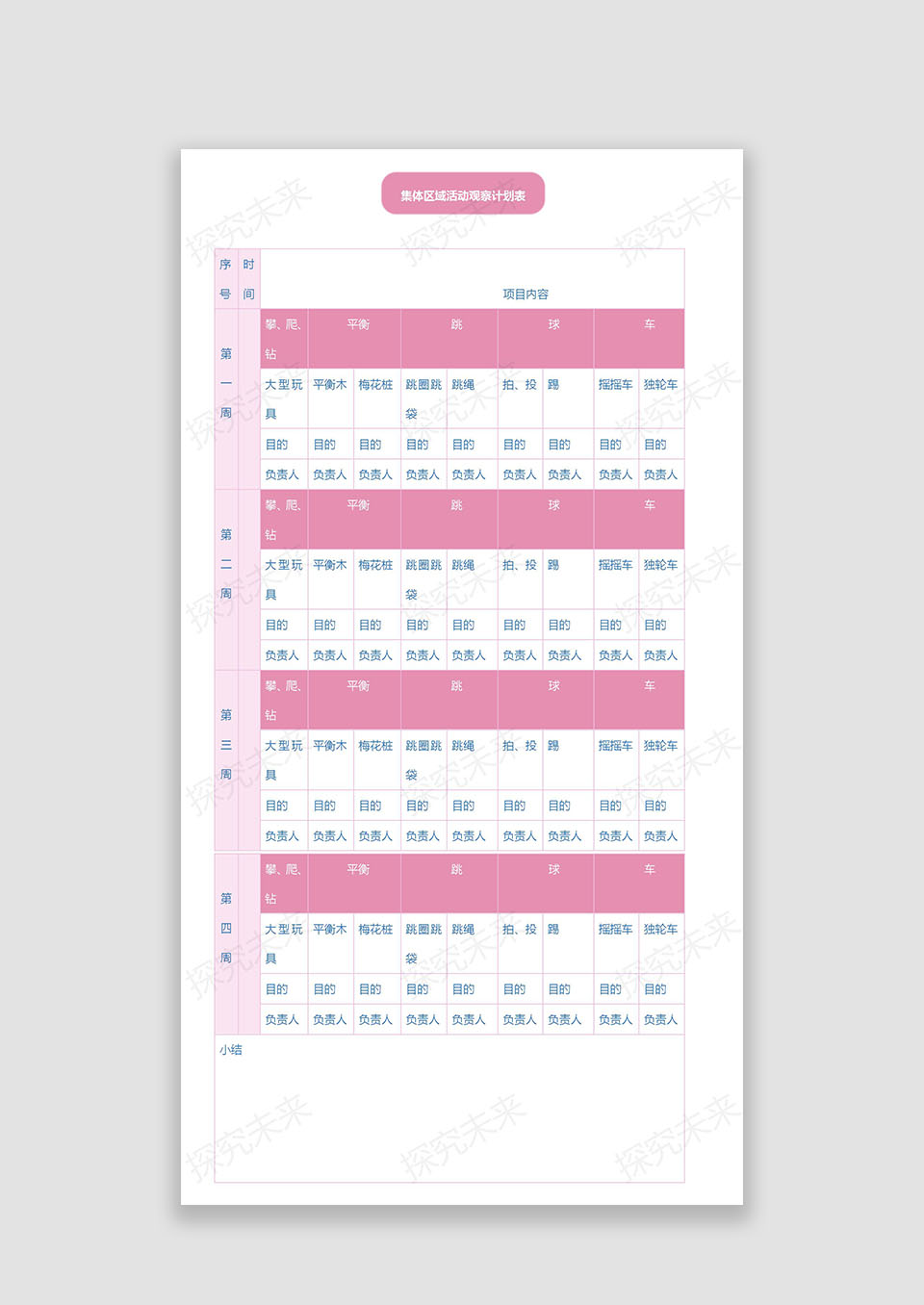 集体区域活动观察计划表