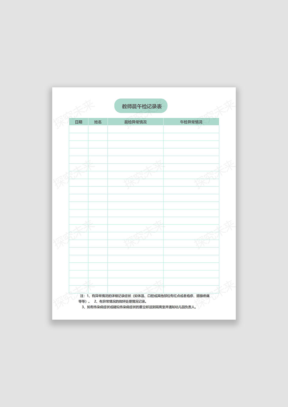 幼教晨检、午检异常情况记录表
